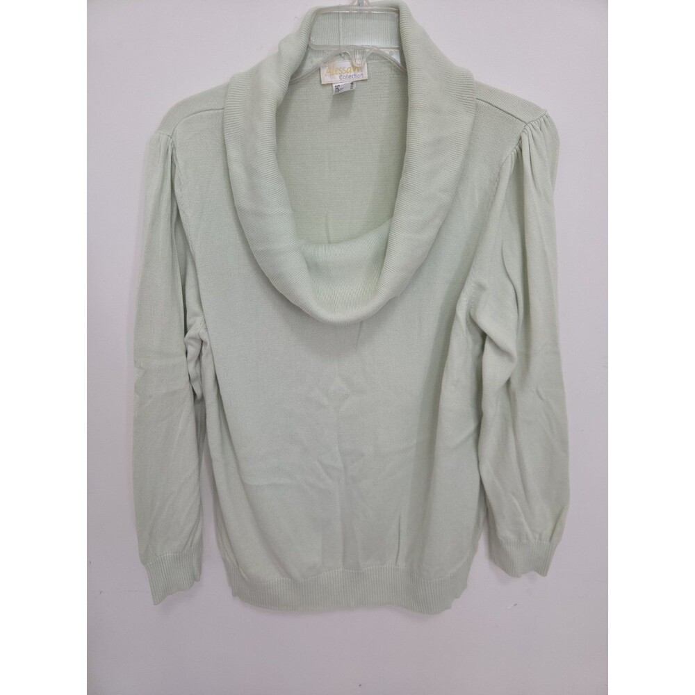Alessa W Womens Mint Green Cowl Neck Sweater Size 16 XL Puff Sleeve Pullover